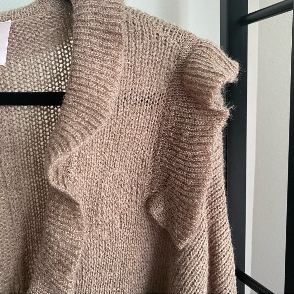 Romeo + Juliet‎ Couture Beige Open Front Ruffle Cardigan Sweater Loose Knit - Picture 4 of 7